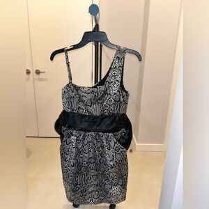 Speechless Black and Silver Asymmetrical One Shoulder Cocktail Dress